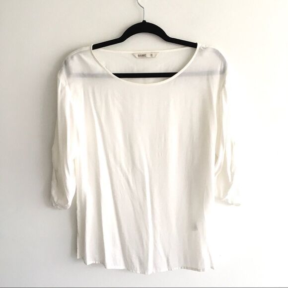 Old NAVY Cream Scoop Neck Popover Blouse Roll Sleeves XS - Picture 1 of 4